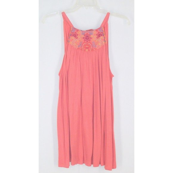 OS One September Anthropologie Coral Tank Top L FLowy Stitching Detail Tie Neck - Picture 4 of 6